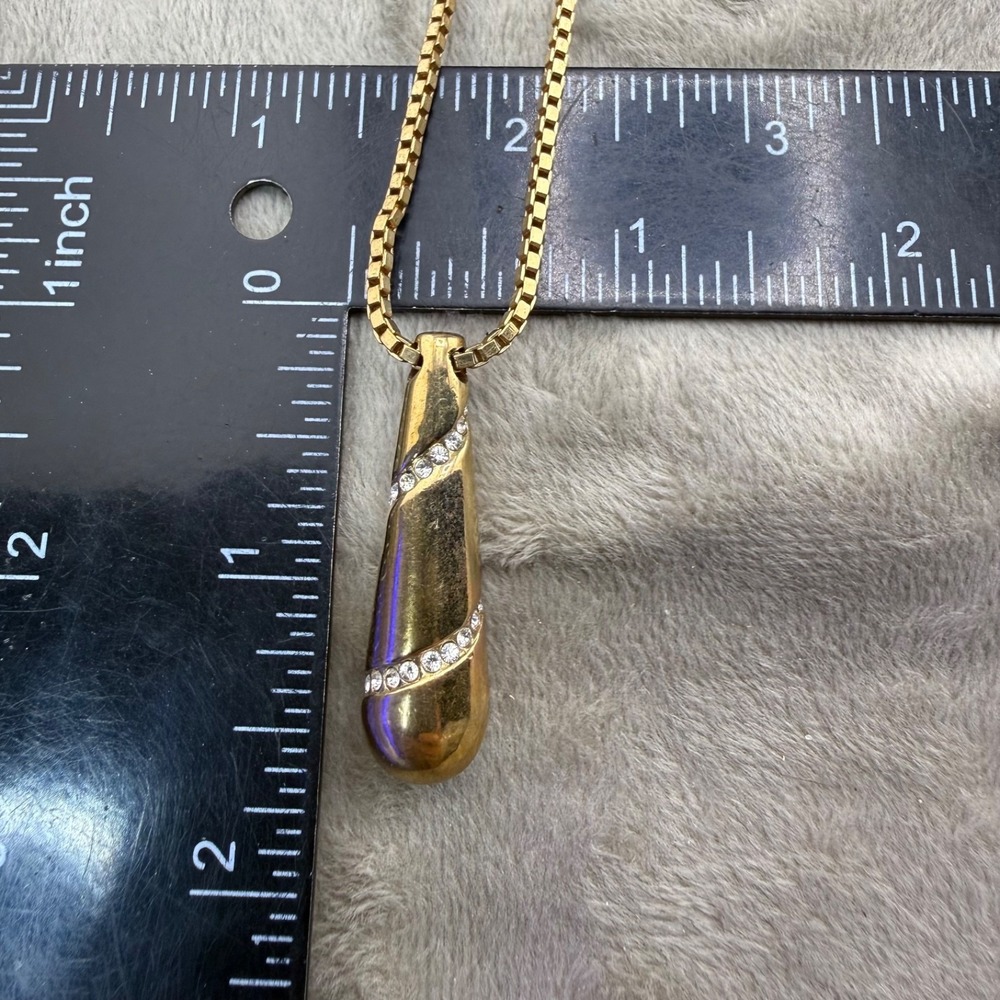 Givenchy Necklace Rhinestone Teardrop  Gold Tone Signed 36" - Picture 6 of 7